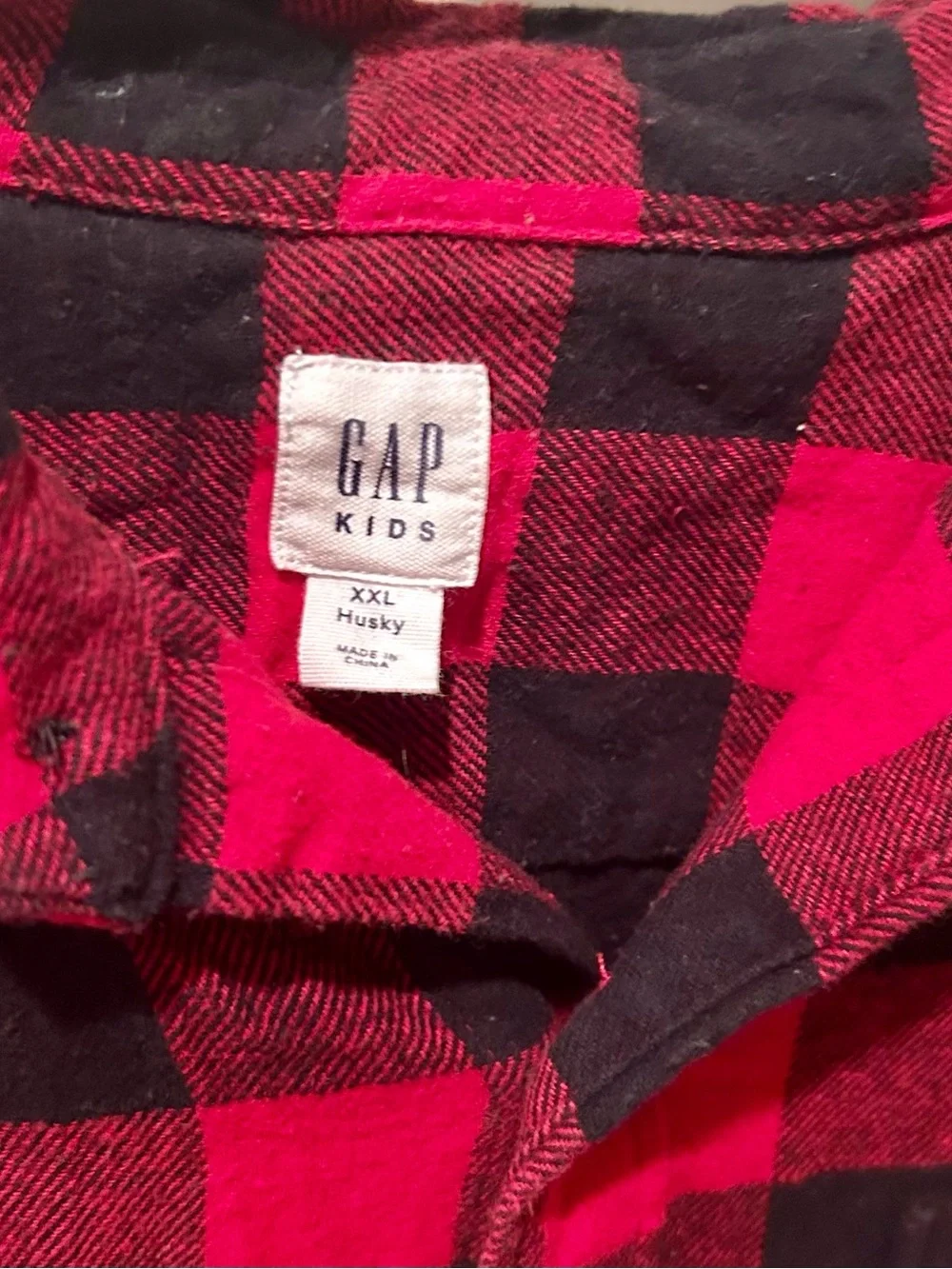 Gap Kids Flannel Shirt, Red/Black Check, XXL Husky